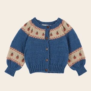 Emile et Ida Cardigan Pommes Jacquard Blue Size 10